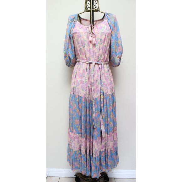Spell & The Gypsy Juniper Rae Colorblock Floral Tiered Maxi Dress Gown Small - Picture 2 of 7